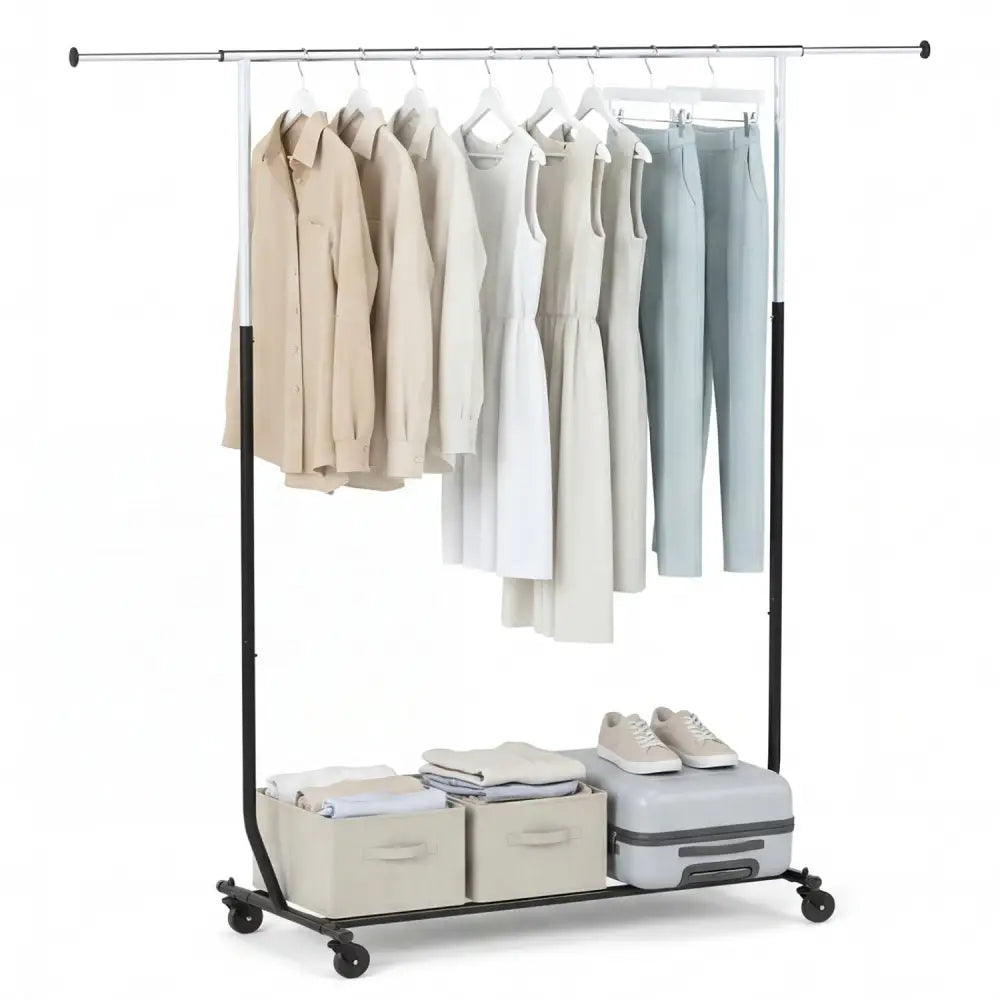 Rolling Clothes Rack Extendable Garment Stand for Hanging Clothes - Coat Racks & Hall Trees