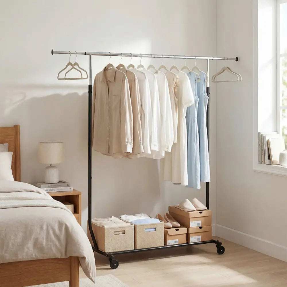 Rolling Clothes Rack Extendable Garment Stand for Hanging Clothes - Coat Racks & Hall Trees