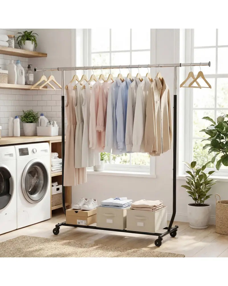 Rolling Clothes Rack Extendable Garment Stand for Hanging Clothes - Coat Racks & Hall Trees