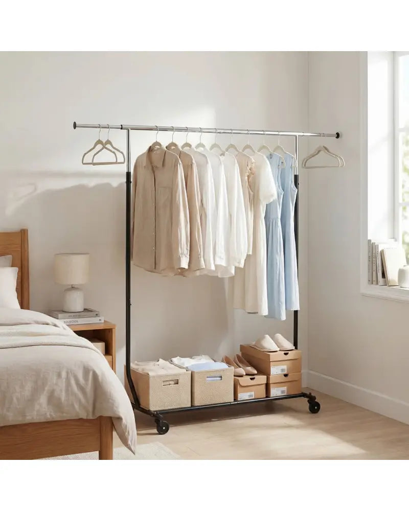 Rolling Clothes Rack Extendable Garment Stand for Hanging Clothes - Coat Racks & Hall Trees