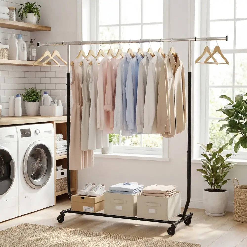 Rolling Clothes Rack Extendable Garment Stand for Hanging Clothes - Coat Racks & Hall Trees