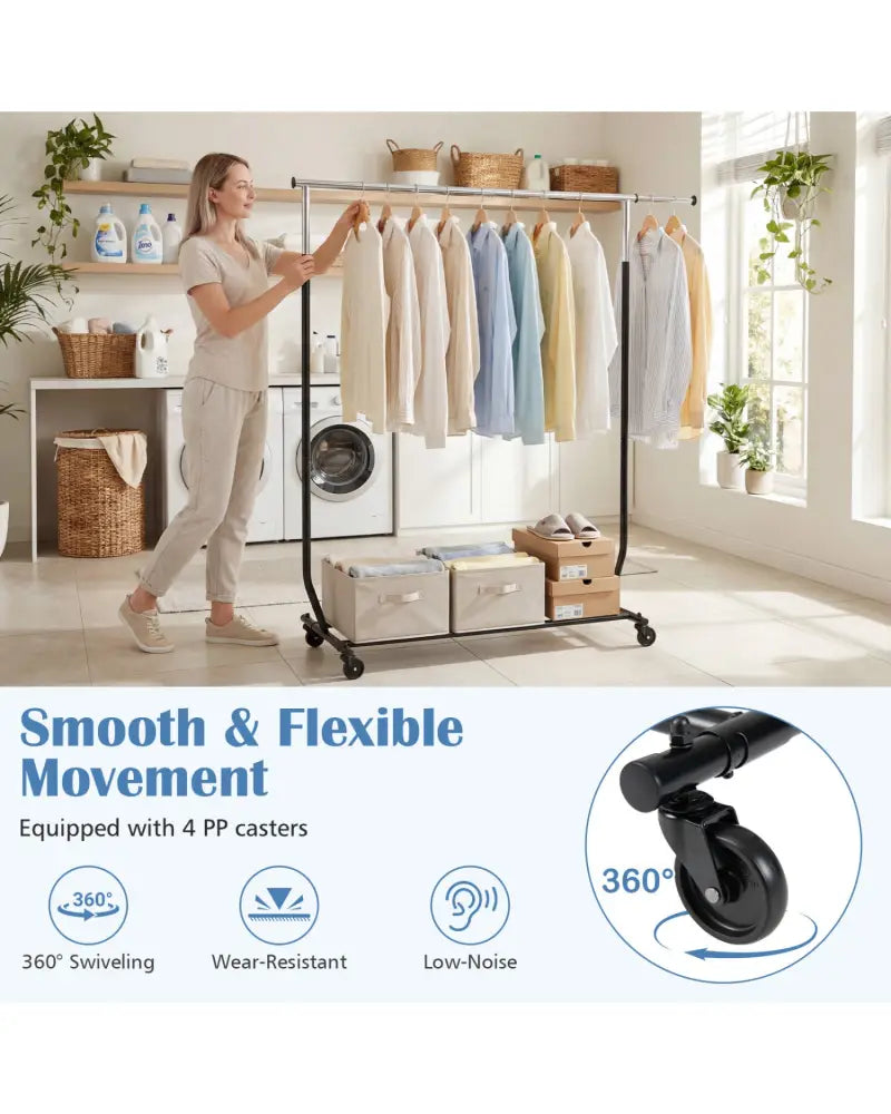 Rolling Clothes Rack Extendable Garment Stand for Hanging Clothes - Coat Racks & Hall Trees