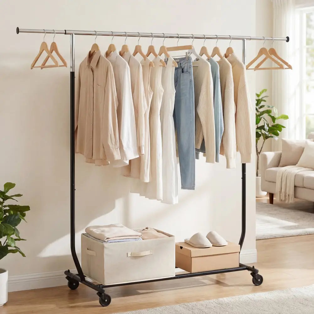 Rolling Clothes Rack Extendable Garment Stand for Hanging Clothes - Coat Racks & Hall Trees