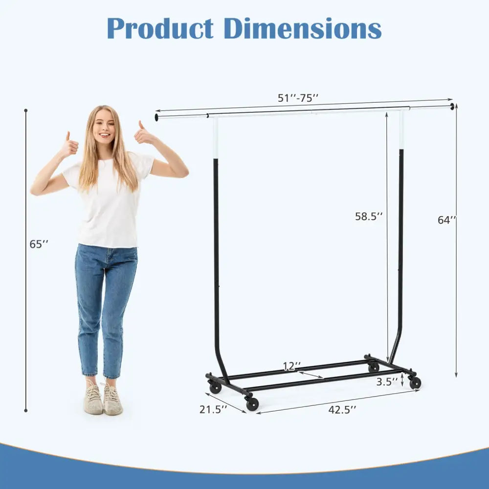Rolling Clothes Rack Extendable Garment Stand for Hanging Clothes - Coat Racks & Hall Trees