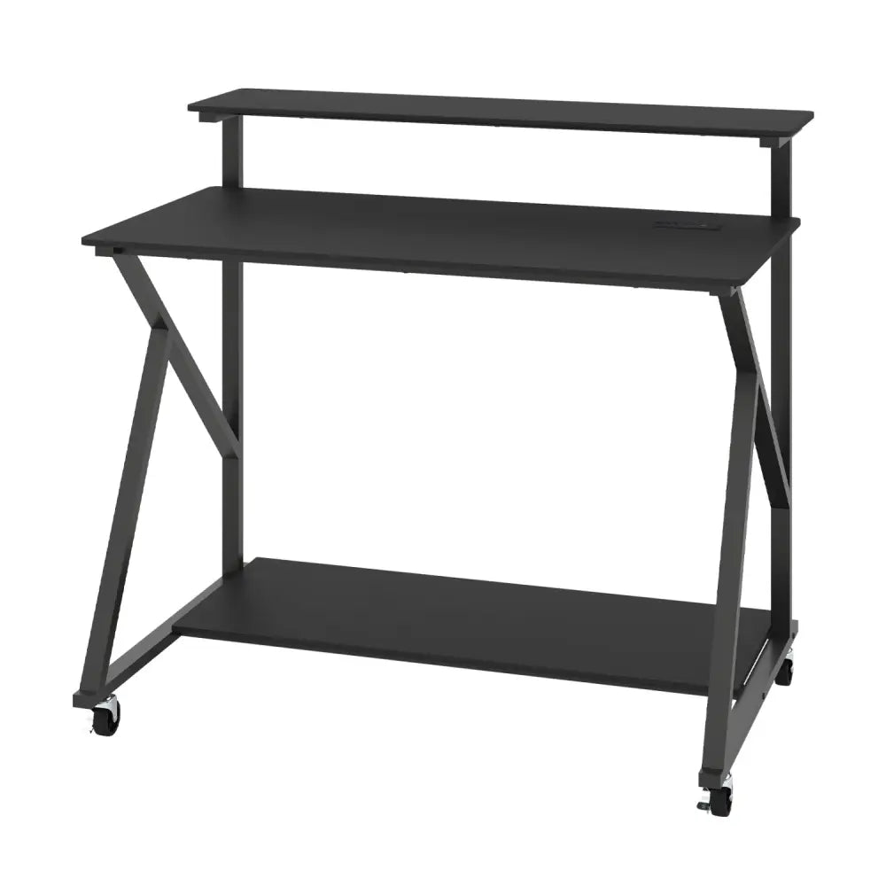 Rolling Computer Desk with Charging Station and Monitor Shelf Storage for Home Office-Black - Black - Computer Desks