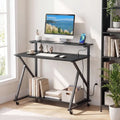 Rolling Computer Desk with Charging Station and Monitor Shelf Storage for Home Office-Black - Black - Computer Desks
