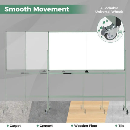 Rolling Double-Sided Magnetic Whiteboard on Wheels with Stand and Aluminum Alloy Frame-Green - Green - Home Office