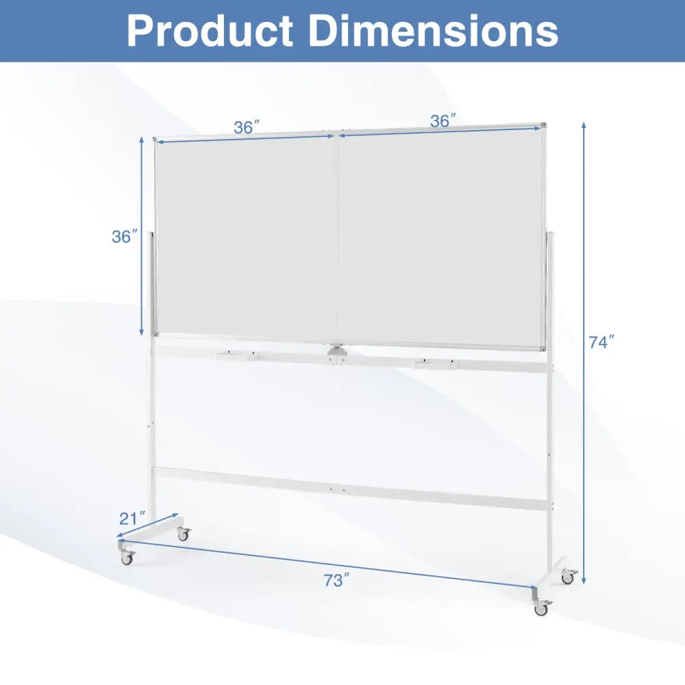 Rolling Double-Sided Magnetic Whiteboard on Wheels with Stand and Aluminum Alloy Frame-White - White - Home Office