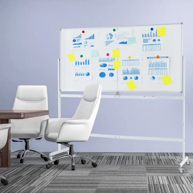 Rolling Double-Sided Magnetic Whiteboard on Wheels with Stand and Aluminum Alloy Frame-White - White - Home Office