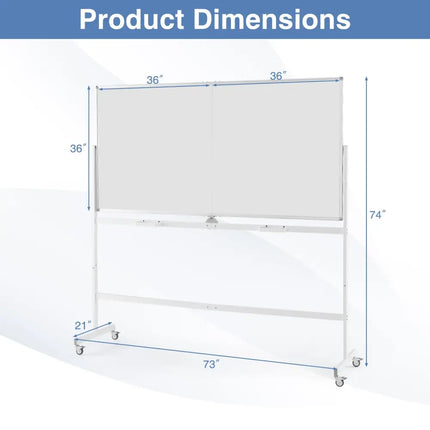 Rolling Double-Sided Magnetic Whiteboard on Wheels with Stand and Aluminum Alloy Frame-White - White - Home Office