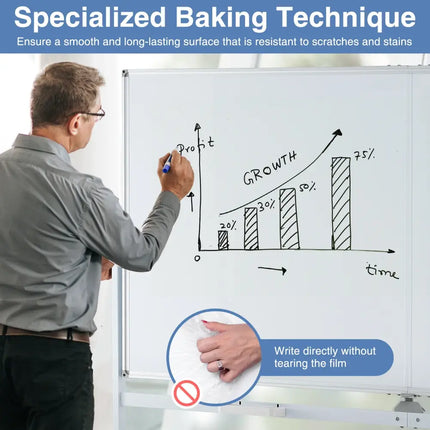 Rolling Double-Sided Magnetic Whiteboard on Wheels with Stand and Aluminum Alloy Frame-White - White - Home Office