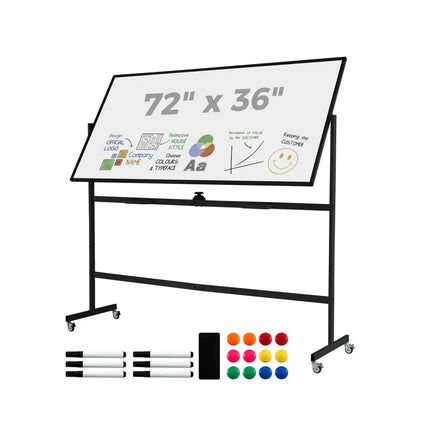 Rolling Double-Sided Magnetic Whiteboard on Wheels with Stand and Aluminum Alloy Frame-Black - Black - Home Office