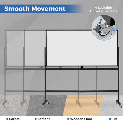 Rolling Double-Sided Magnetic Whiteboard on Wheels with Stand and Aluminum Alloy Frame-Black - Black - Home Office