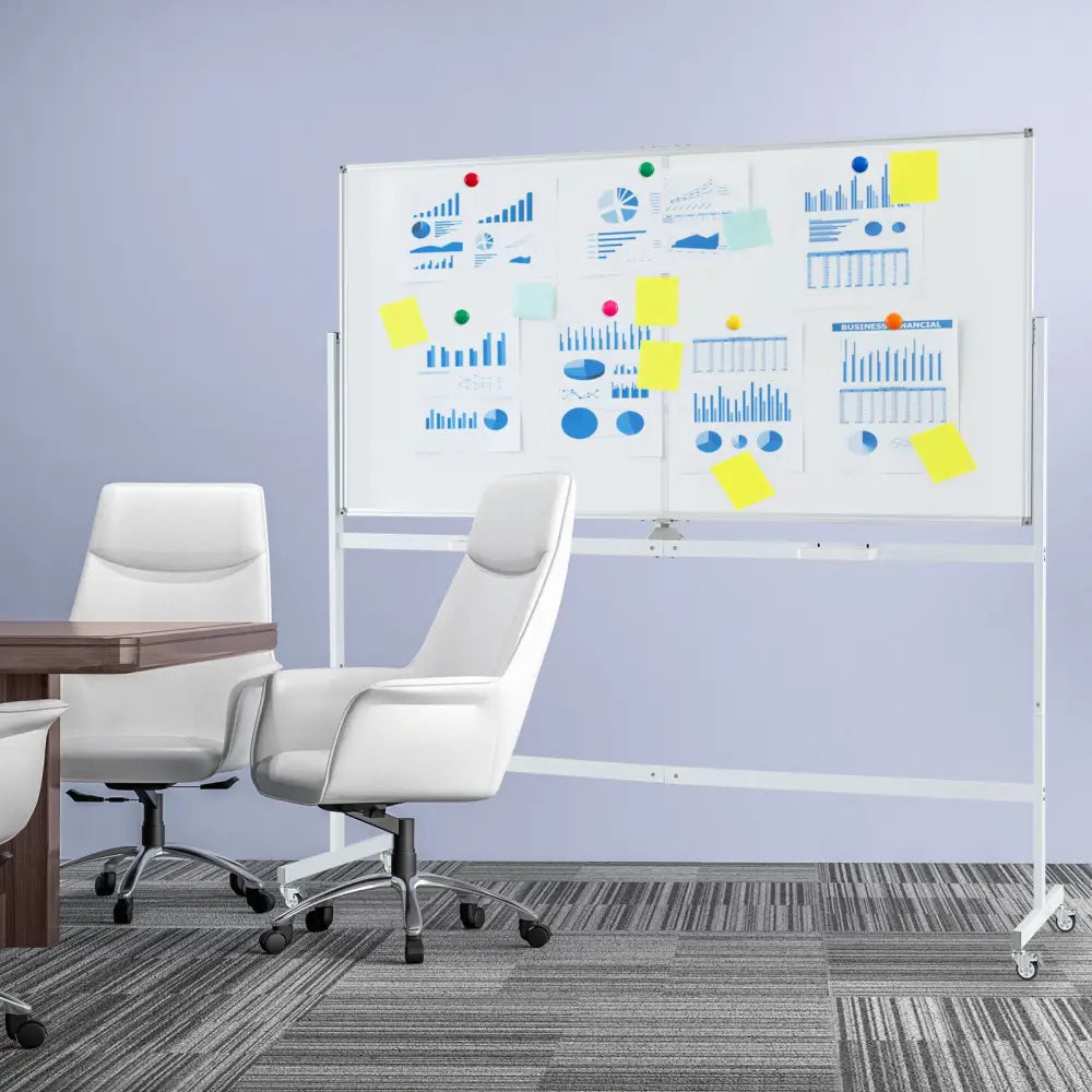 Rolling Double-Sided Magnetic Whiteboard on Wheels with Stand and Aluminum Alloy Frame-White - White - Home Office