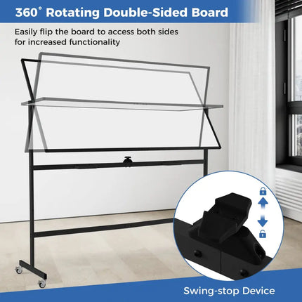 Rolling Double-Sided Magnetic Whiteboard on Wheels with Stand and Aluminum Alloy Frame-Black - Black - Home Office