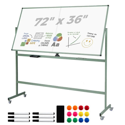 Rolling Double-Sided Magnetic Whiteboard on Wheels with Stand and Aluminum Alloy Frame-Green - Green - Home Office