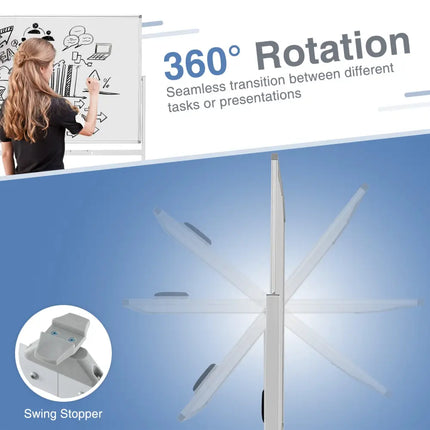 Rolling Double-Sided Magnetic Whiteboard on Wheels with Stand and Aluminum Alloy Frame-White - White - Home Office