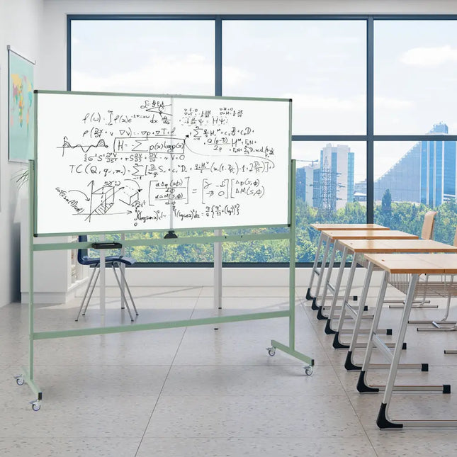 Rolling Double-Sided Magnetic Whiteboard on Wheels with Stand and Aluminum Alloy Frame-Green - Green - Home Office