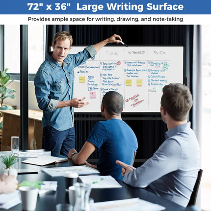 Rolling Double-Sided Magnetic Whiteboard on Wheels with Stand and Aluminum Alloy Frame-Black - Black - Home Office