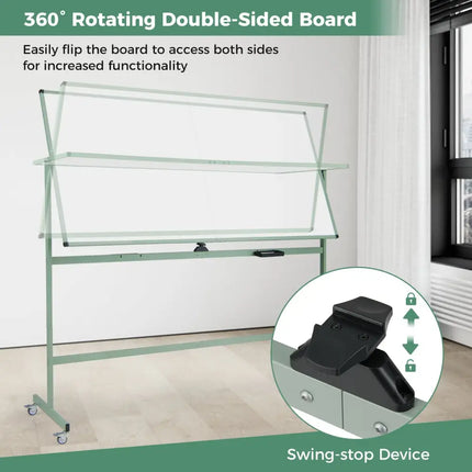 Rolling Double-Sided Magnetic Whiteboard on Wheels with Stand and Aluminum Alloy Frame-Green - Green - Home Office