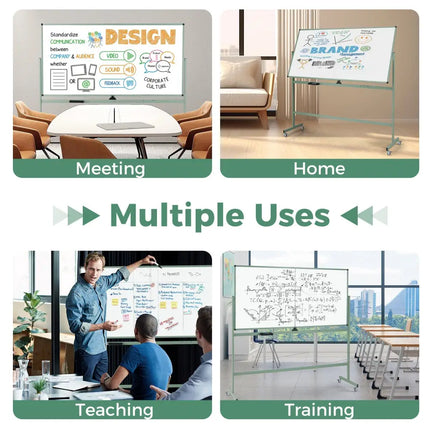Rolling Double-Sided Magnetic Whiteboard on Wheels with Stand and Aluminum Alloy Frame-Green - Green - Home Office