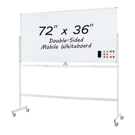 Rolling Double-Sided Magnetic Whiteboard on Wheels with Stand and Aluminum Alloy Frame-White - White - Home Office