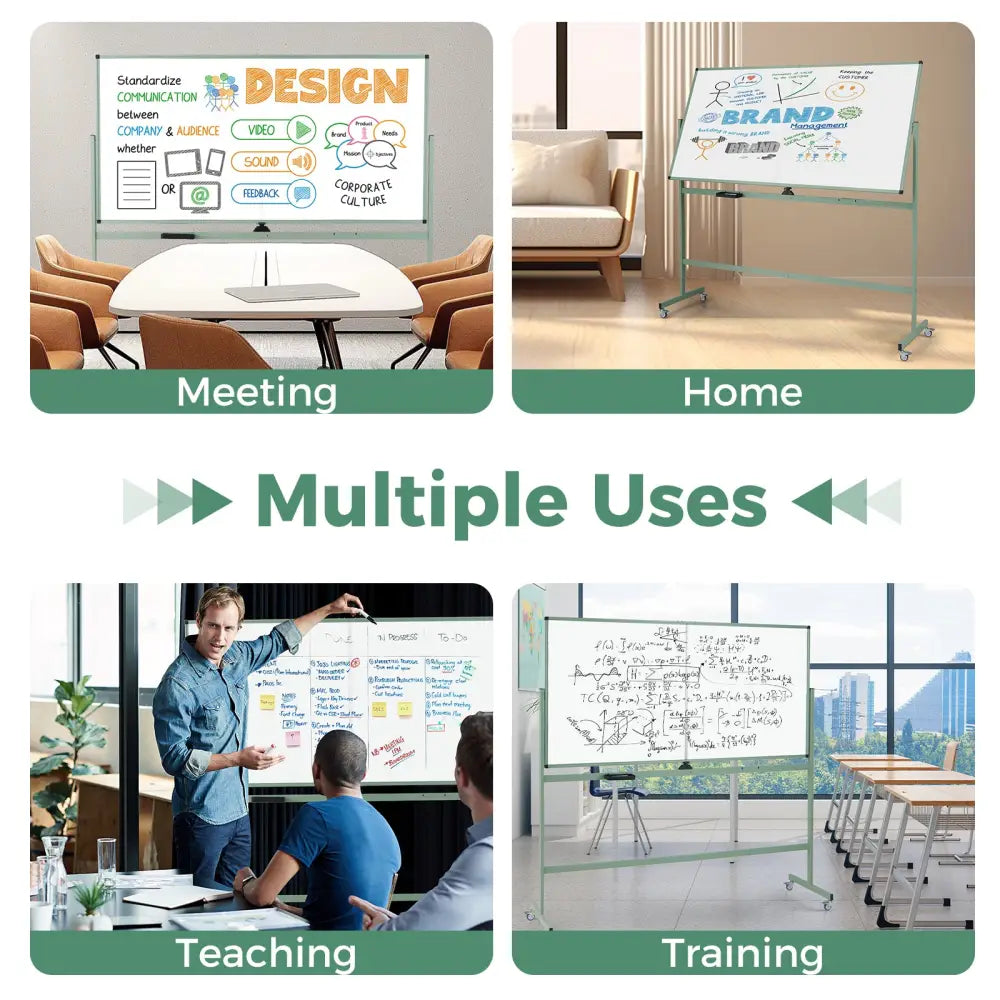Rolling Double-Sided Magnetic Whiteboard on Wheels with Stand and Aluminum Alloy Frame-Green - Green - Home Office