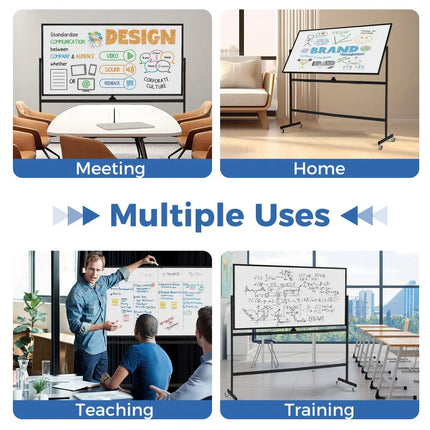 Rolling Double-Sided Magnetic Whiteboard on Wheels with Stand and Aluminum Alloy Frame-Black - Black - Home Office