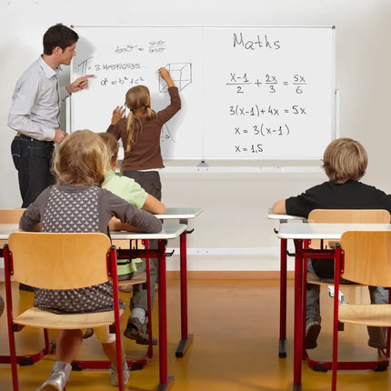 Rolling Double-Sided Magnetic Whiteboard on Wheels with Stand and Aluminum Alloy Frame-White - White - Home Office