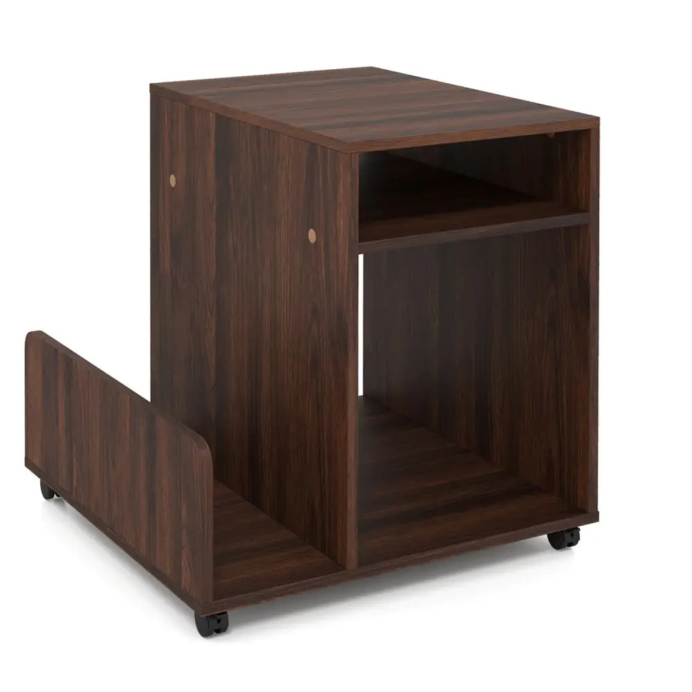 Rolling End Table 3-Tier Mobile Side Table with Side Storage Rack Modern Small Nightstand-Brown - Brown - End & Side