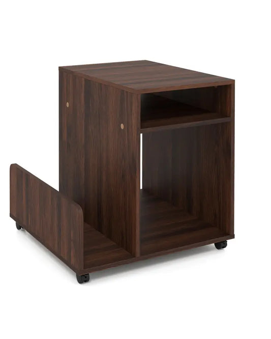 Rolling End Table 3-Tier Mobile Side Table with Side Storage Rack Modern Small Nightstand-Brown - Brown - End & Side