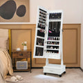 Rolling Floor Standing Mirrored Jewelry Armoire with Lock and Drawers-White - White - Jewelry Armoires