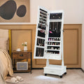 Rolling Floor Standing Mirrored Jewelry Armoire with Lock and Drawers-White Costway