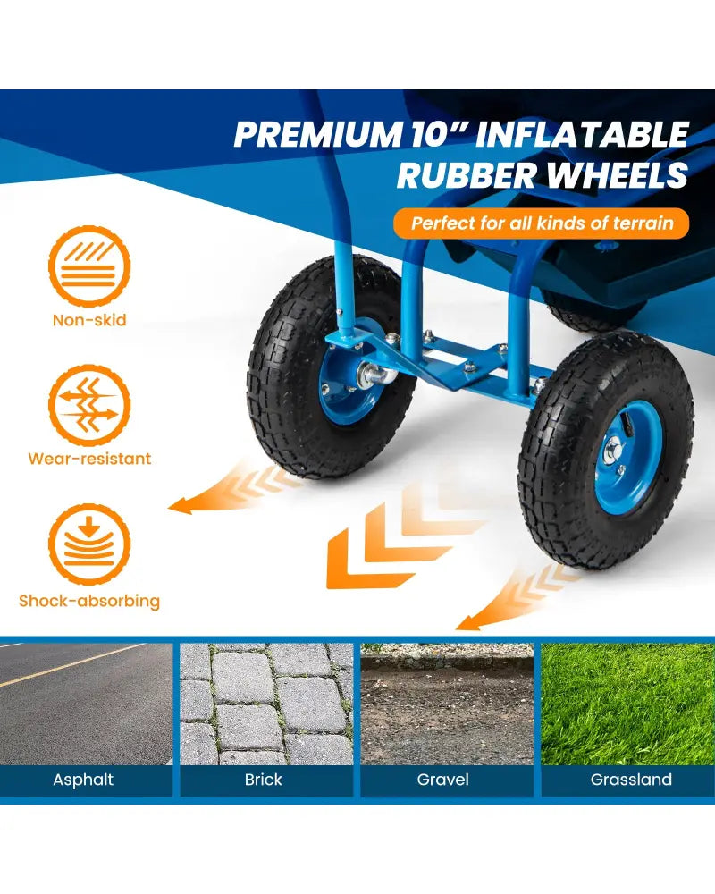 Rolling Garden Cart with Height Adjustable Swivel Seat and Storage Basket-Blue - Blue - Garden Carts