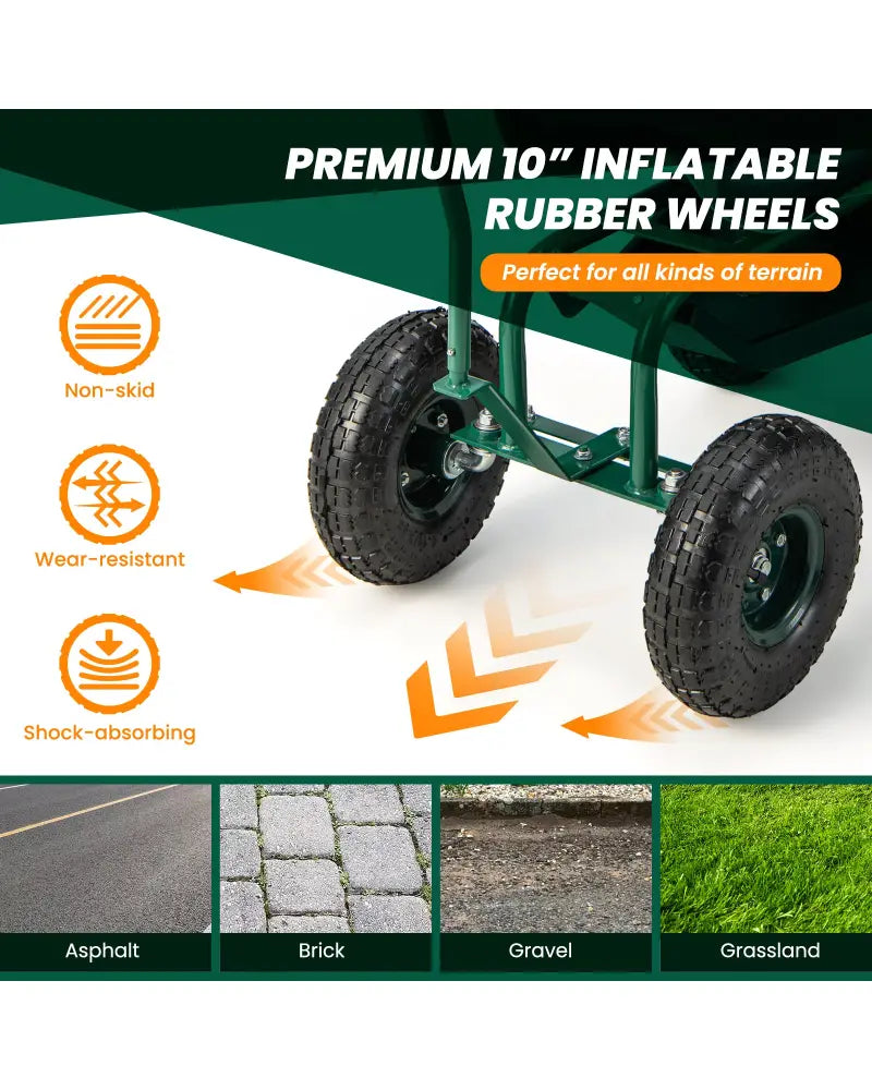 Rolling Garden Cart with Height Adjustable Swivel Seat and Storage Basket-Green - Green - Garden Carts