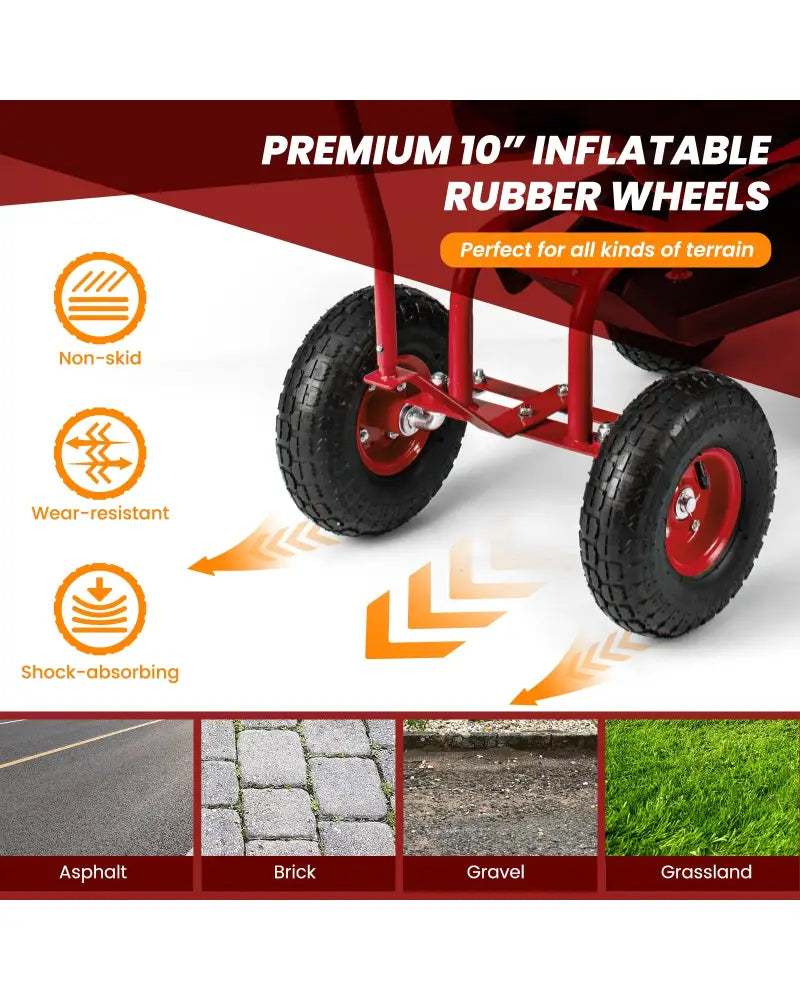 Rolling Garden Cart with Height Adjustable Swivel Seat and Storage Basket-Red - Red - Garden Carts
