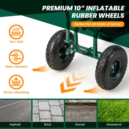 Rolling Garden Cart with Height Adjustable Swivel Seat and Storage Basket-Green - Green - Garden Carts