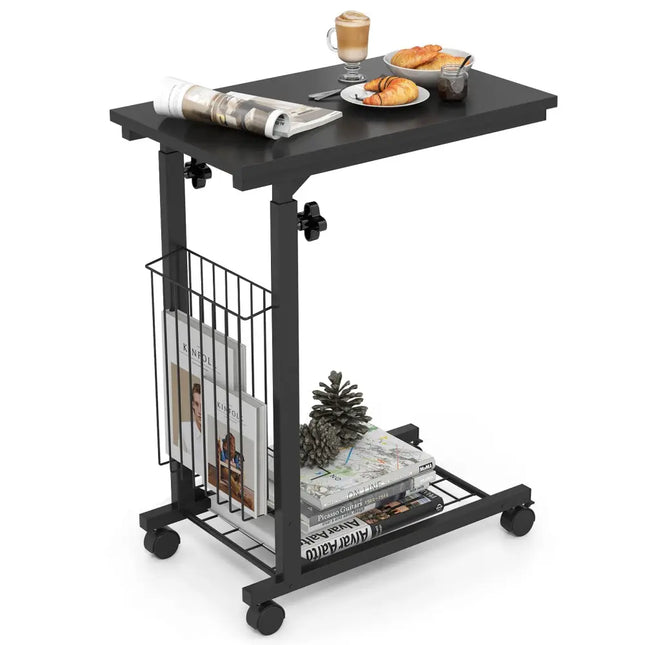 Rolling Height Adjustable Sofa End Side Table - Black - End & Side Tables