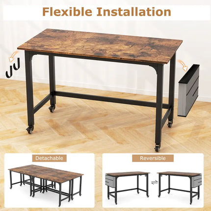 Rolling Home Office Computer Desk with Detachable Fabric Bag-Rustic Brown - Brown - Writing Desks