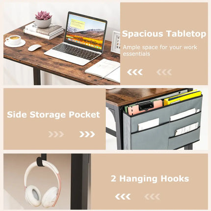 Rolling Home Office Computer Desk with Detachable Fabric Bag-Rustic Brown - Brown - Writing Desks