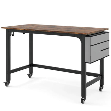 Rolling Home Office Computer Desk with Detachable Fabric Bag-Rustic Brown - Brown - Writing Desks