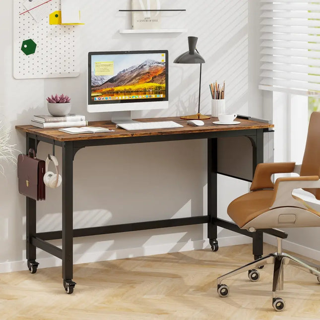 Rolling Home Office Computer Desk with Detachable Fabric Bag-Rustic Brown - Brown - Writing Desks