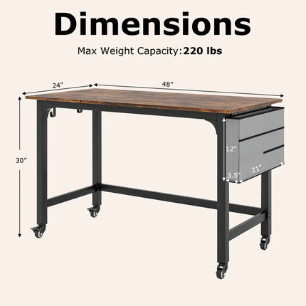 Rolling Home Office Computer Desk with Detachable Fabric Bag-Rustic Brown - Brown - Writing Desks