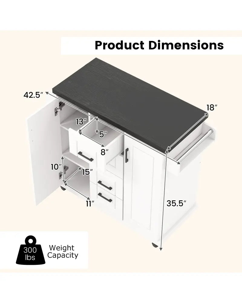 Rolling Kitchen Island Cart on Wheels with Storage Cabinets-White - White - Kitchen Islands & Carts
