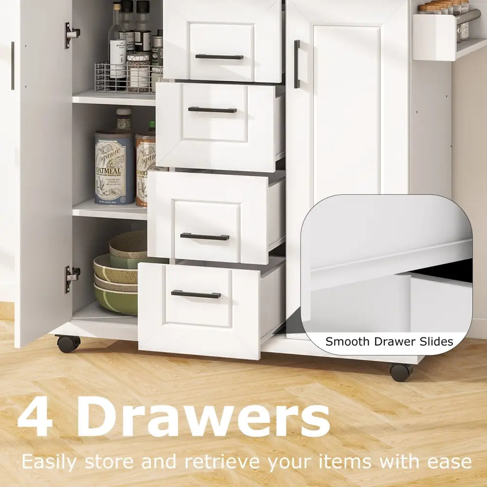 Rolling Kitchen Island Cart on Wheels with Storage Cabinets-White - White - Kitchen Islands & Carts