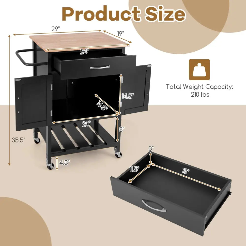 Rolling Kitchen Island Cart with Drawer and Towel Rack-Black - Black - Kitchen Islands & Carts