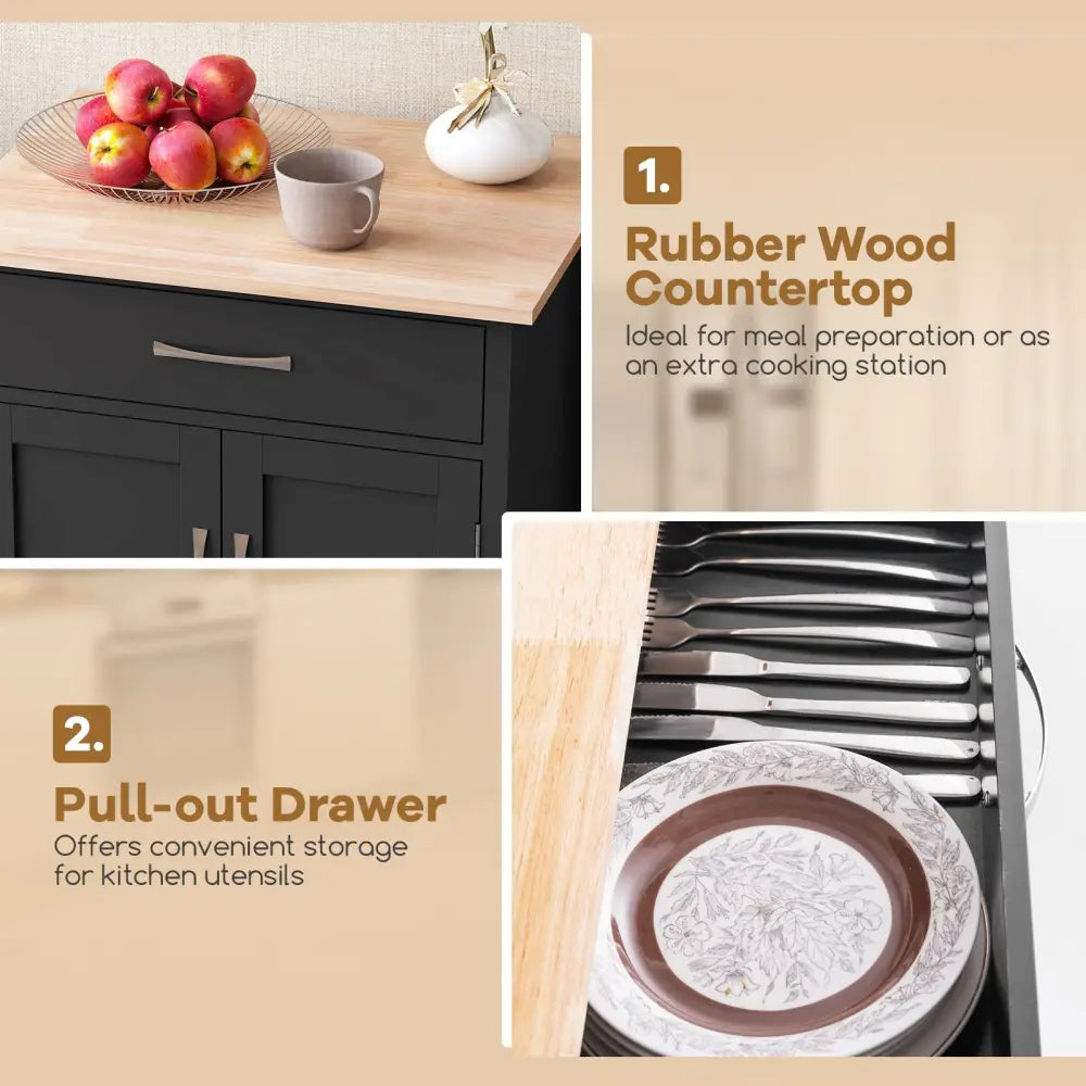Rolling Kitchen Island Cart with Drawer and Towel Rack-Black - Black - Kitchen Islands & Carts