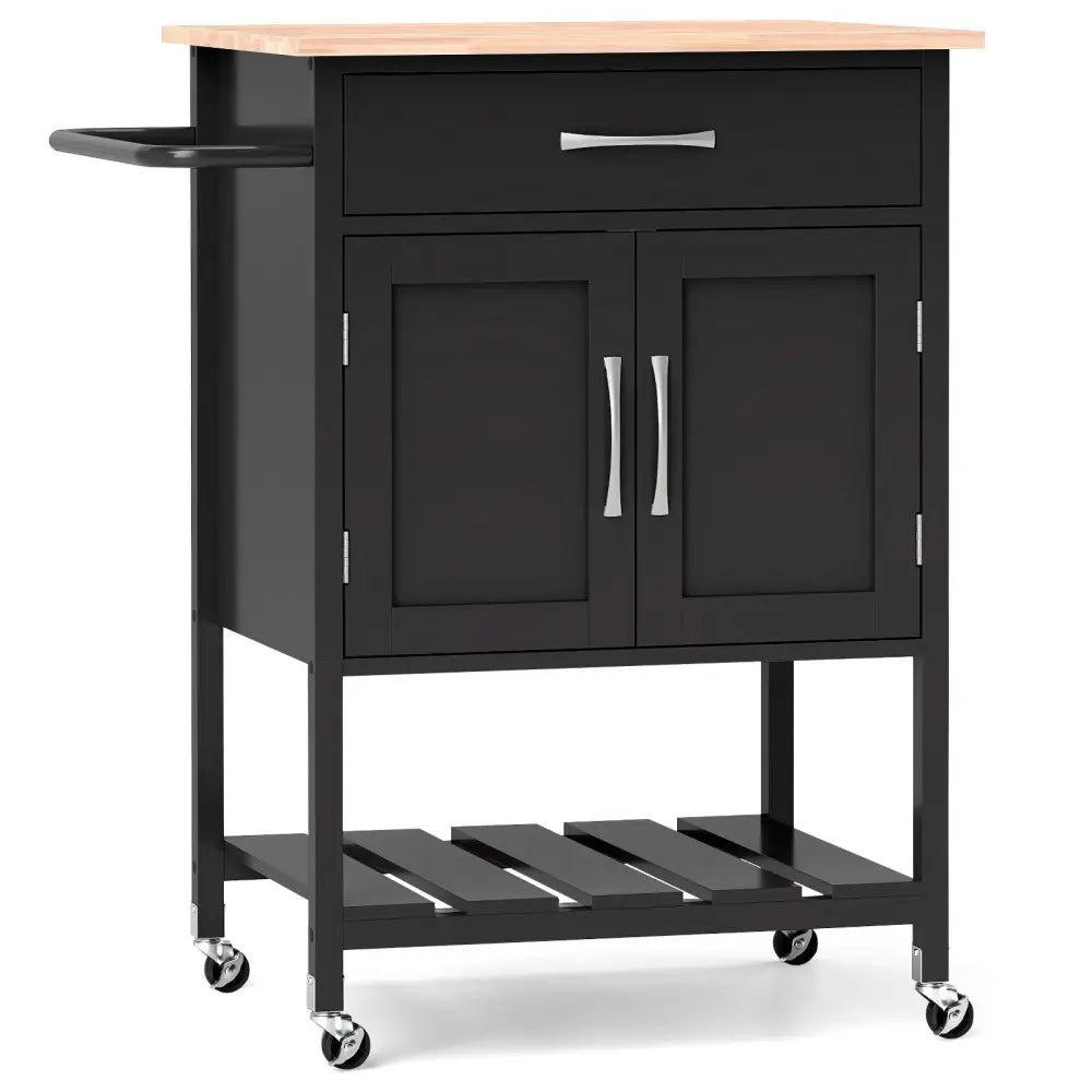 Rolling Kitchen Island Cart with Drawer and Towel Rack-Black - Black - Kitchen Islands & Carts