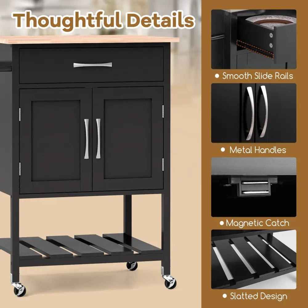 Rolling Kitchen Island Cart with Drawer and Towel Rack-Black - Black - Kitchen Islands & Carts