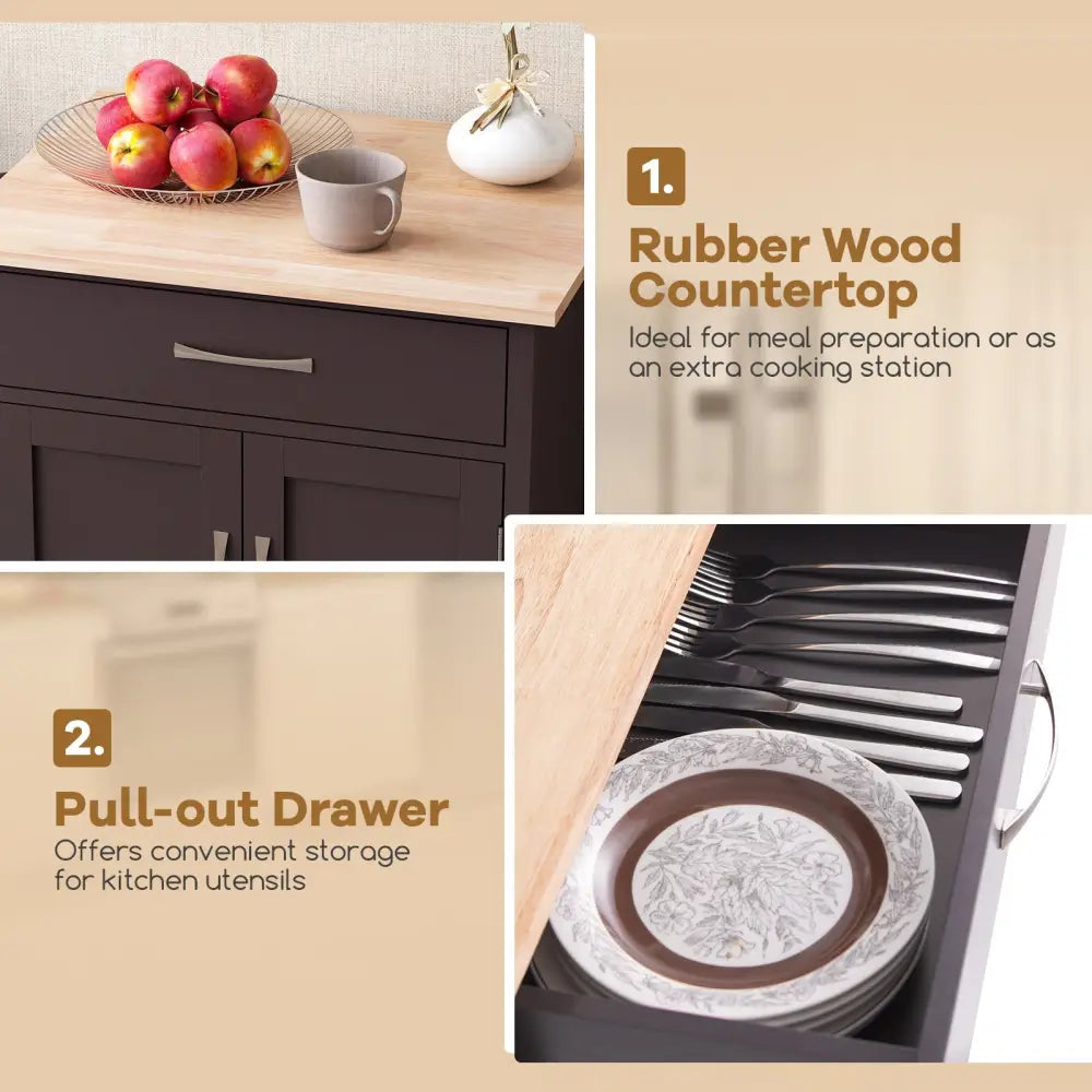 Rolling Kitchen Island Cart with Drawer and Towel Rack-Brown - Brown - Kitchen Islands & Carts